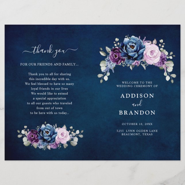 Dusty Blue Lila Lilac Blooms Wedding Program (Vorderseite)