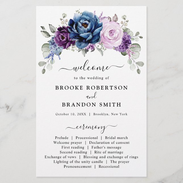 Dusty Blue Lila Lilac Blooms Wedding Program (Vorderseite)