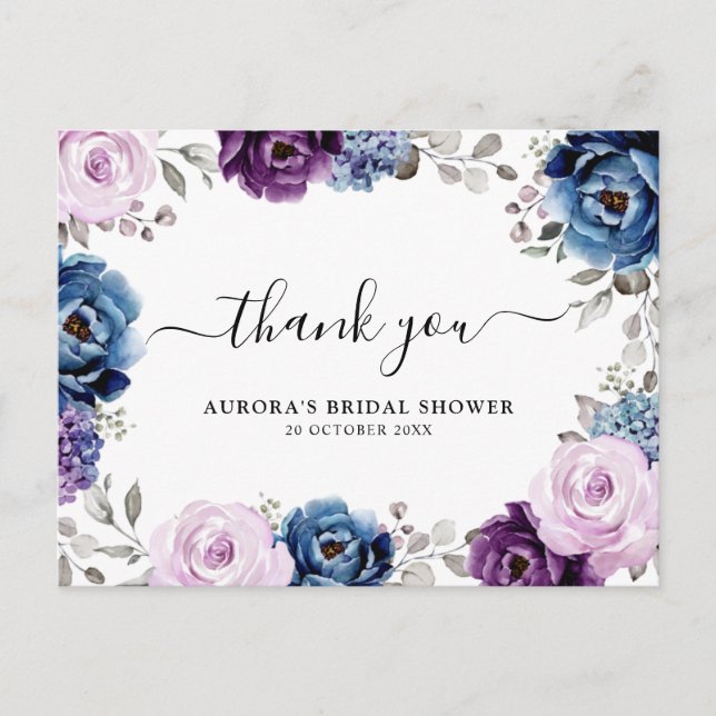 Dusty Blue Lila Lilac Brautparty Vielen Dank Postkarte (Vorderseite)