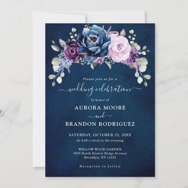 Dusty Blue Lila Lilac Wedding Celebration Invita Einladung (Vorderseite)
