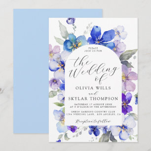 Dusty Blue Lila Mauve Navy Blume Wedding Einladung