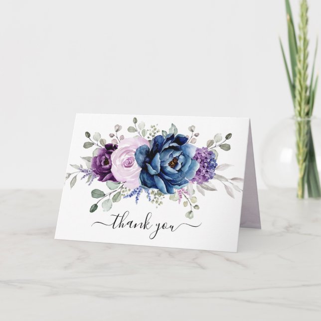 Dusty Blue Lila Navy Lilac Blooms Brautparty Dankeskarte (Vorderseite)
