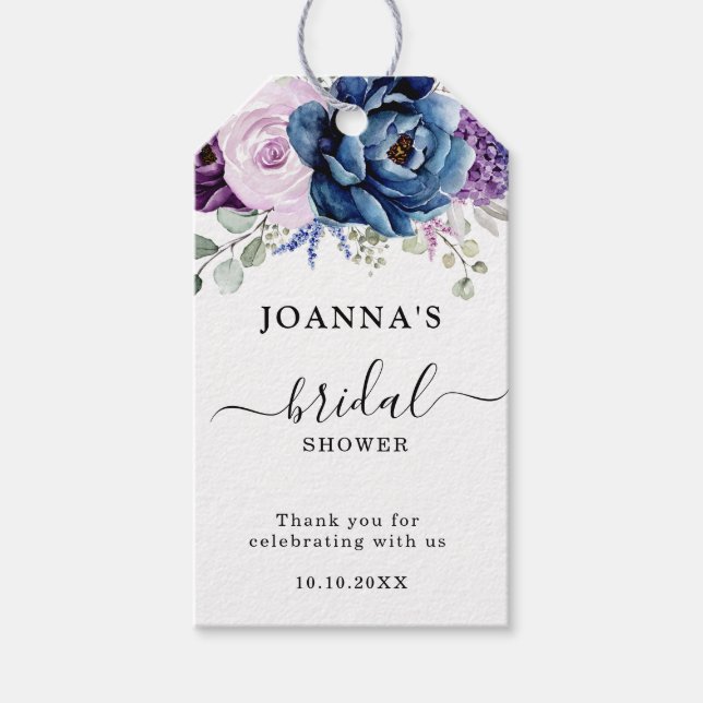 Dusty Blue Lila Navy Lilac Blooms Brautparty Geschenkanhänger (Vorderseite)