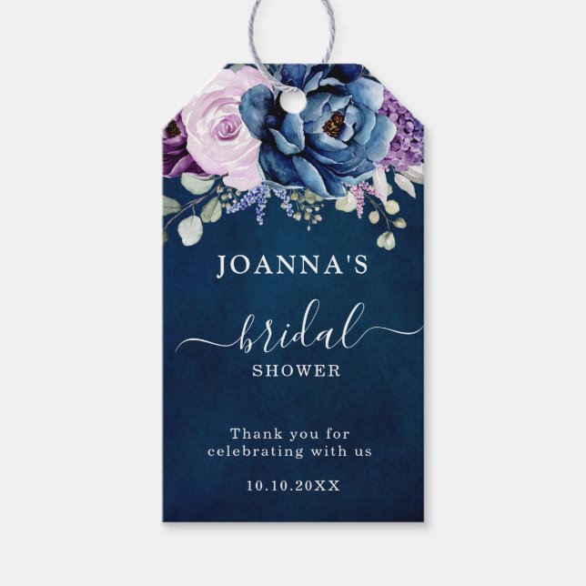 Dusty Blue Lila Navy Lilac Blooms Brautparty Geschenkanhänger (Vorderseite)