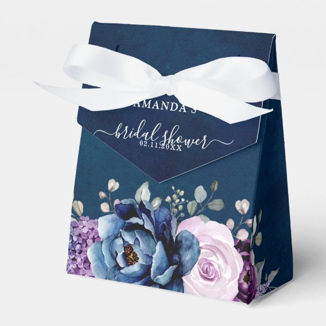 Dusty Blue Lila Navy Lilac Blooms Brautparty Geschenkschachtel (Vorderseite)