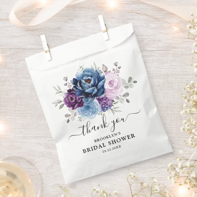 Dusty Blue Lila Navy Lilac Blooms Brautparty Geschenktütchen (Ausgeschnitten)