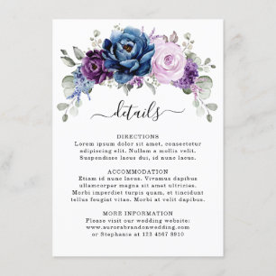 Dusty Blue Lila Navy Lilac Blooms Hochzeitdetails Begleitkarte
