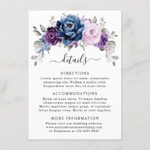 Dusty Blue Lila Navy Lilac Blooms Hochzeitdetails Begleitkarte