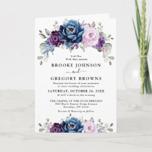 Dusty Blue Lila Navy Lilac Blooms Wedding Einladung