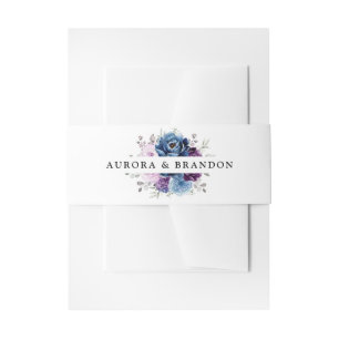 Dusty Blue Lila Navy Lilac Blooms Wedding Einladungsbanderole