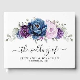 Dusty Blue Lila Navy Lilac Blooms Wedding Gästebuch