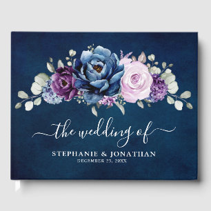 Dusty Blue Lila Navy Lilac Blooms Wedding Guest Gästebuch