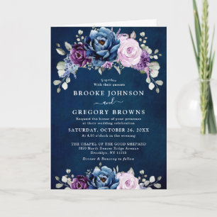 Dusty Blue Lila Navy Lilac Blooms Wedding Invita Einladung