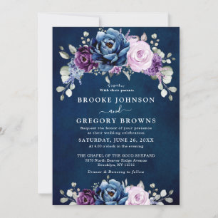 Dusty Blue Lila Navy Lilac Blooms Wedding Invita Einladung
