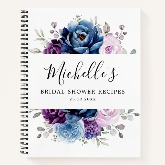 Dusty Blue Lila Navy Lilac Blooms Wedding Notizbuch (Vorderseite)