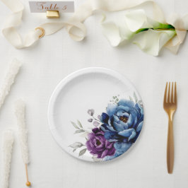 Dusty Blue Lila Navy Lilac Blooms Wedding Pappteller