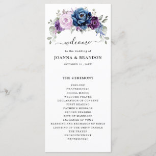 Dusty Blue Lila Navy Lilac Blooms Wedding Programm