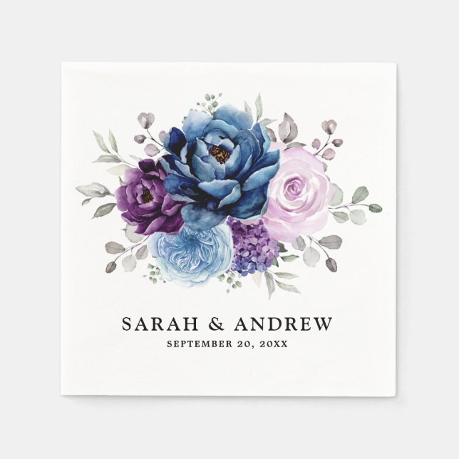 Dusty Blue Lila Navy Lilac Blooms Wedding Serviette (Vorderseite)