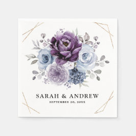 Dusty Blue Lila Navy Lilac Blooms Wedding Serviette