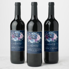 Dusty Blue Lila Navy Lilac Blooms Wedding Wine L Weinetikett