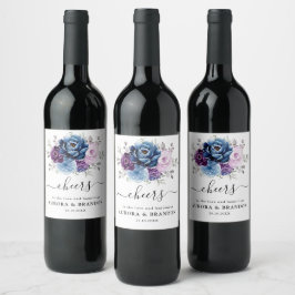 Dusty Blue Lila Navy Lilac Blooms Wedding Wine L Weinetikett