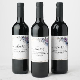 Dusty Blue Lila Navy Lilac Blooms Wedding Wine L Weinetikett