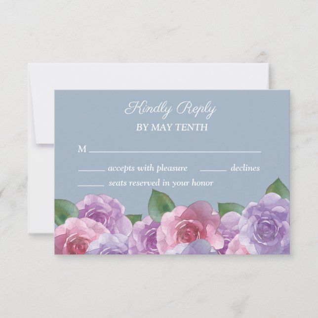 Dusty Blue Lila Pink Floral Wedding RSVP Card (Vorderseite)