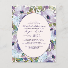 Dusty Blue Lila Watercolor Floral Bridal Einladung
