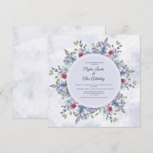 Dusty Blue Lila Watercolor Floral Wedding Einladung