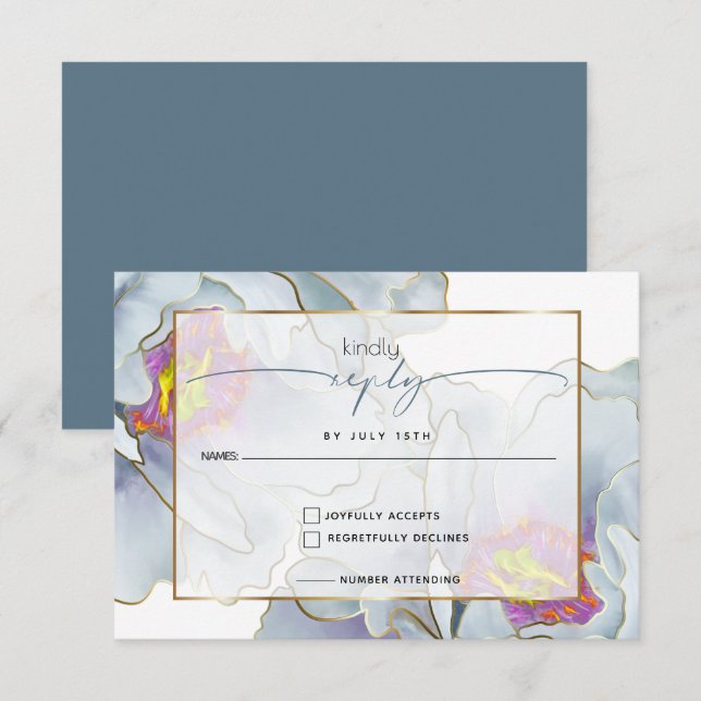 Dusty Blue Lilac Exotic Floral RSVP Karte (Vorne/Hinten)