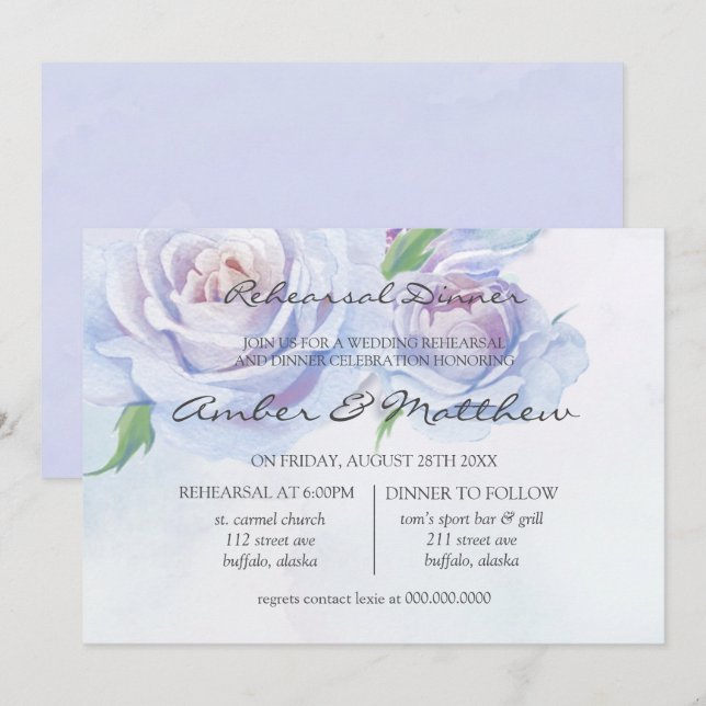 Dusty Blue Lilac Peony Probe Dinner Einladung (Vorne/Hinten)