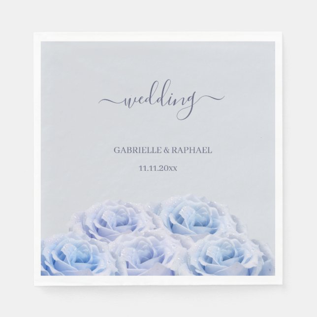 Dusty Blue Lilac Rose Bouquet Gray Elegant Wedding Serviette (Vorderseite)