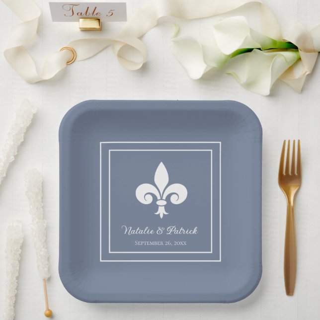 Dusty Blue Lilie Wedding Paper Tellers Pappteller (Hochzeit)