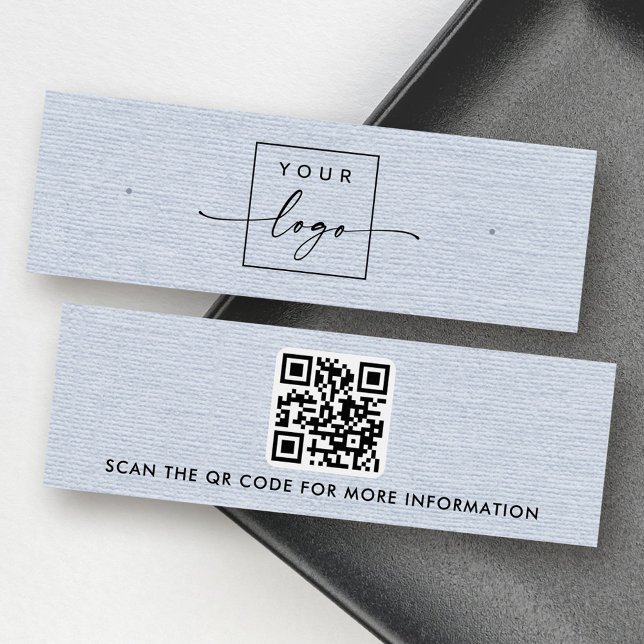 Dusty blue linen logo QR Ohrring-Display-Karte (Dusty blue linen logo QR stud earring display card)