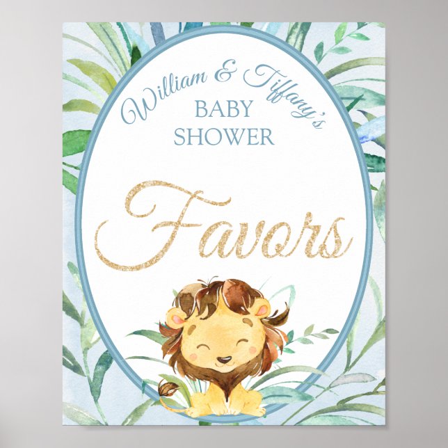 Dusty Blue Lion Boy Baby Shower Favoriten Poster (Vorne)