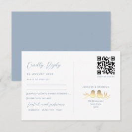 Dusty Blue Lovebirds QR RSVP Karte