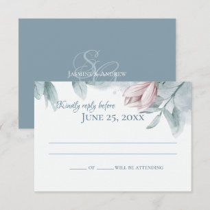 Dusty Blue Magnolias Elegante Hochzeitreaktion Einladung