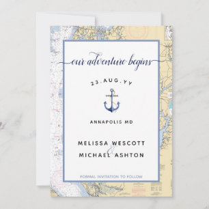 Dusty Blue Maryland Carte nautique Mariage Ancre