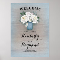 Dusty Blue Mason Jar Mariage Affiche de bienvenue