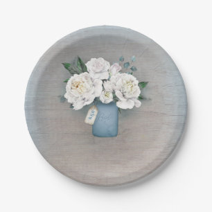 Dusty Blue Mason Jar Rustic Floral Wedding Pappteller