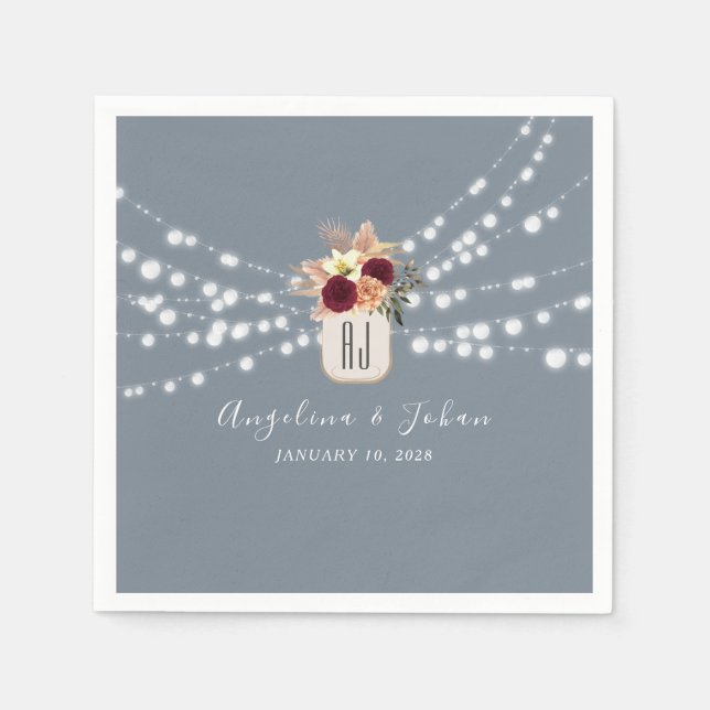 Dusty Blue Mason Jar Wedding Napkins Serviette (Vorderseite)