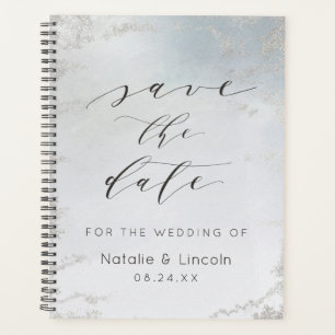 Dusty Blue Mattiert Silver Save the Date Hochzeit Planer