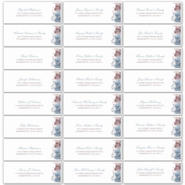 Dusty Blue Mauve Blume Guest Names Address Label (Vorderseite)