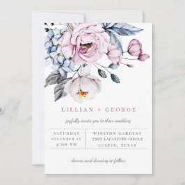 Dusty Blue Mauve Floral Bouquet Einladung zur Hoch