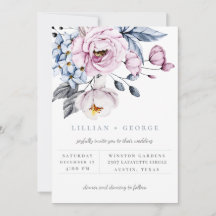 Dusty Blue Mauve Floral Bouquet Einladung zur Hoch