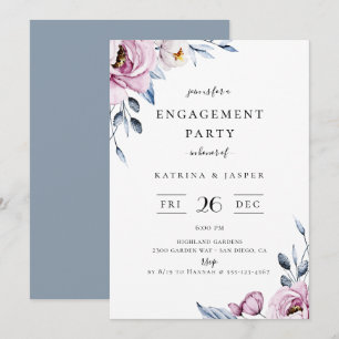 Dusty Blue Mauve Floral Engagement Party Einladung