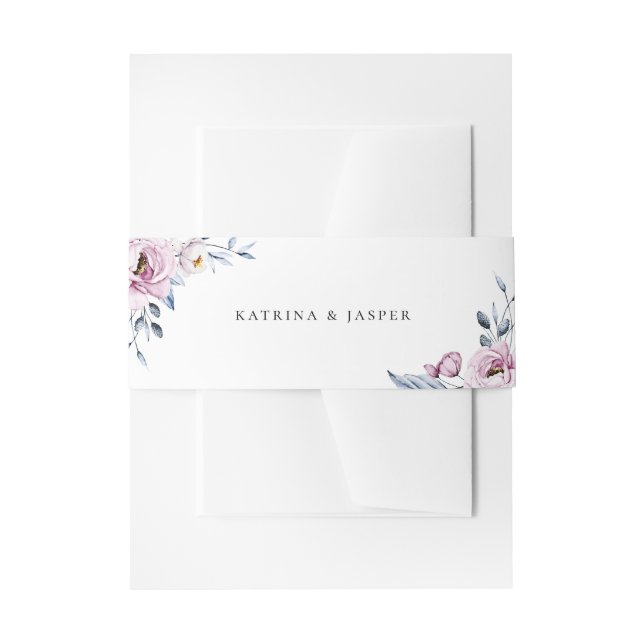 Dusty Blue Mauve Floral Wedding Einladungsbanderole (Vorderseite Beispiel)