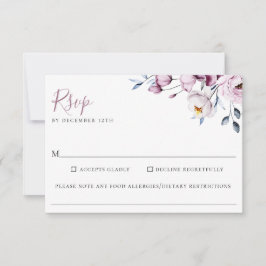 Dusty Blue Mauve Floral Wedding Food Allergie UAWG RSVP Karte