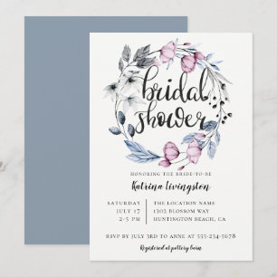 Dusty Blue Mauve Floral Wreath Brautparty Einladung