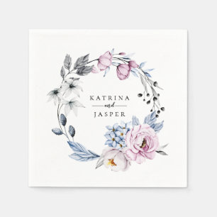 Dusty Blue Mauve Floral Wreath Serviette